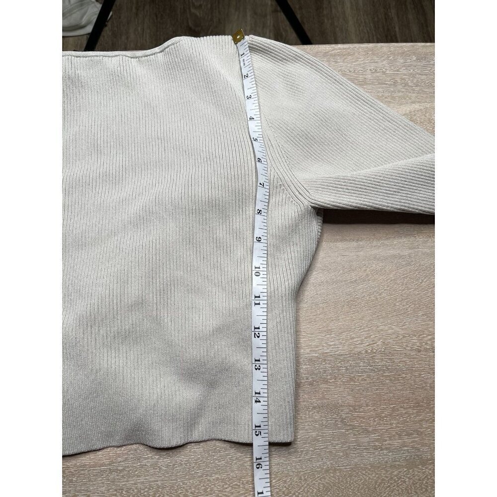 Ten by Babaton NWT Sculpt Knit Greek Longsleeve Cropped Crisscross Matte Pearl L - Picture 8 of 8